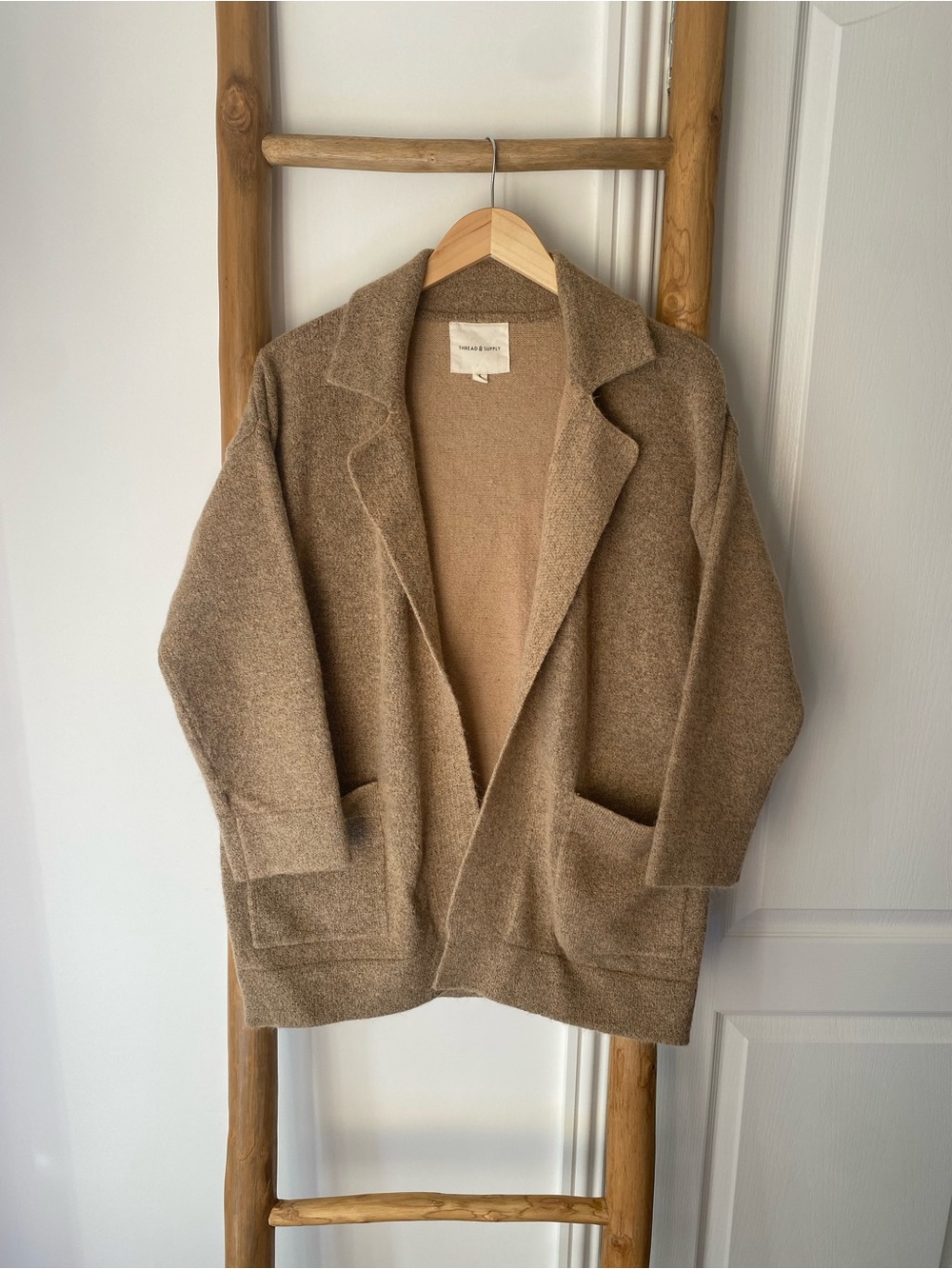 Thread & Supply Open-Front Cardigan Sweater Camel Brown Size Small Fall Layering - Picture 2 of 9